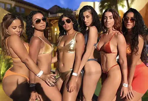 Voyeurlife Girls in bikinis posing in front of mansion